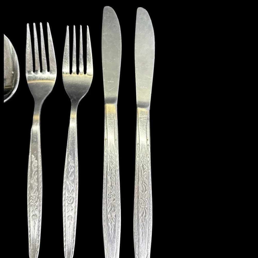 Vintage‎ INTERPUR Stainless Steel JAPAN  Single Rose Flatware Lot of 6
